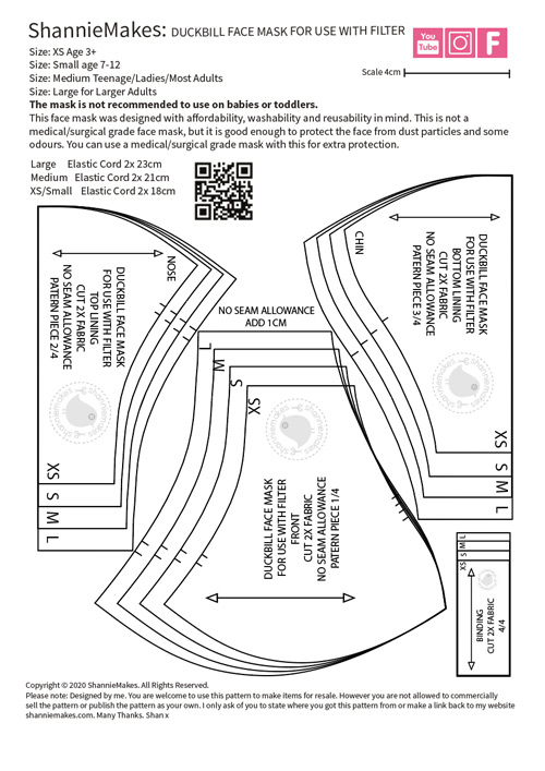 Duckbill Style Face Mask Pattern for Use with Filter